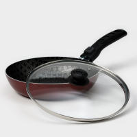 Сковорода &laquo;Хозяюшка&raquo;, d=20 см, съёмная ручка, стеклянная крышка, антипригарное покрытие, цвет бордовый