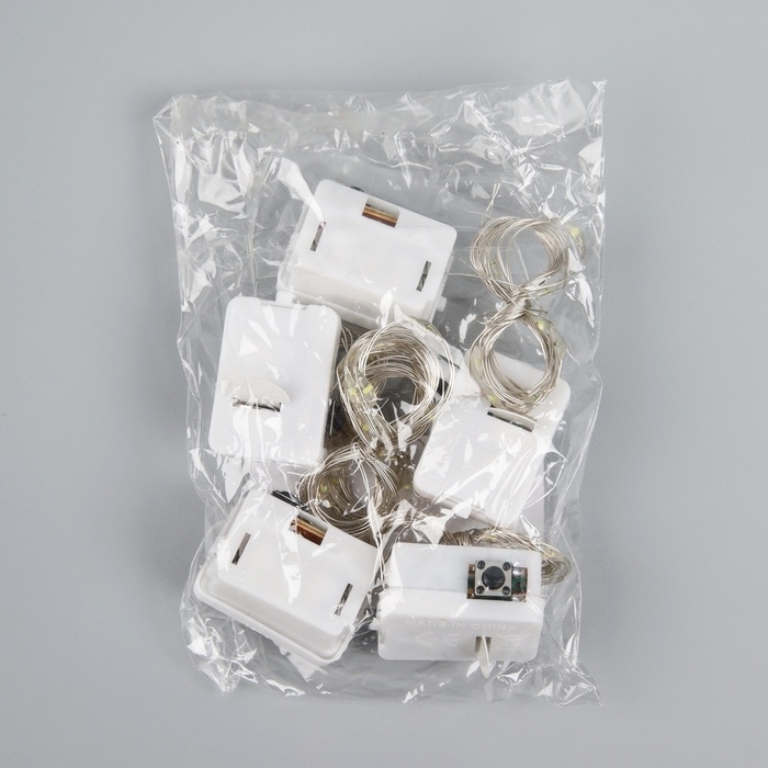 Набор гирлянд &laquo;Нить&raquo; 1 м роса, IP20, серебристая нить, 10 LED, свечение белое, 3 режима, батарейки AG13х3 (в комплекте), 5 шт.