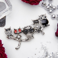 Брошь &laquo;Совиная ветвь&raquo;, цветная в черненом серебре