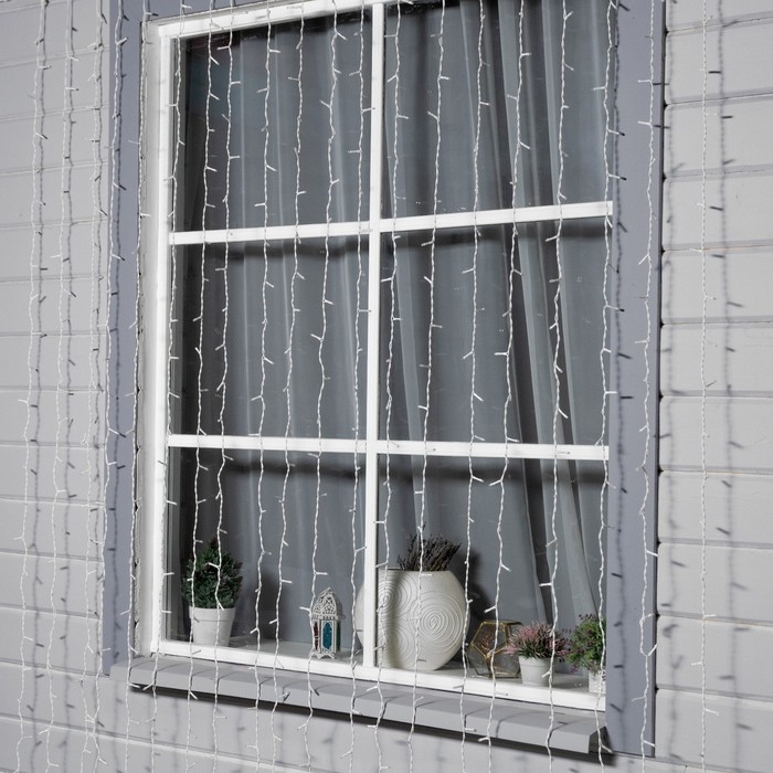 Гирлянда &laquo;Занавес&raquo; 2 &times; 6 м, IP44, УМС, белая нить, 1440 LED, свечение белое, мерцание, 220 В