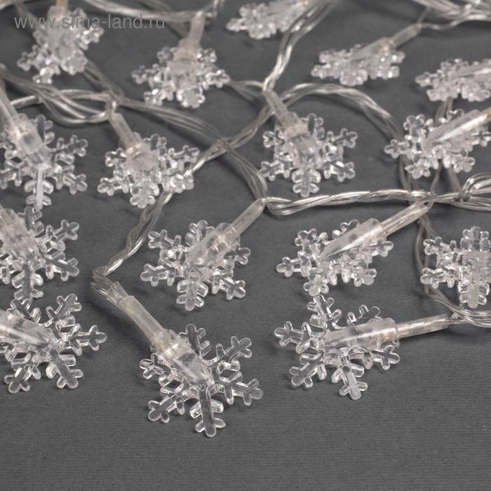 Гирлянда &laquo;Нить&raquo; 5 м с насадками &laquo;Снежинки малые&raquo;, IP20, прозрачная нить, 20 LED, свечение мульти (RG/RB), мигание, 220 В
