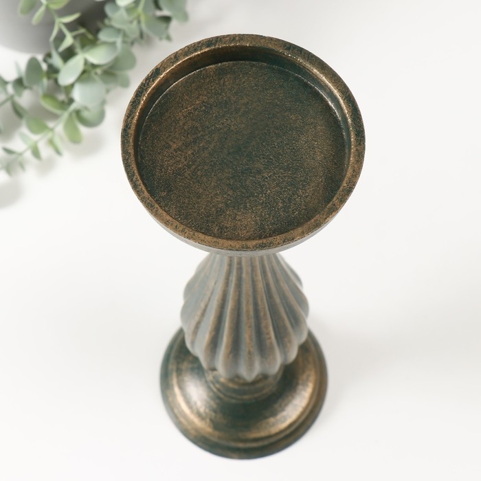 Подсвечник дерево на 1 свечу d=9 см "Фердинанд" зеленый с патиной 11х11х33,5 см