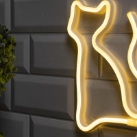 Неоновая вывеска &laquo;Кошка&raquo; 16 &times; 23 см, батарейки ААх3 (не в комплекте), USB, свечение тёплое белое