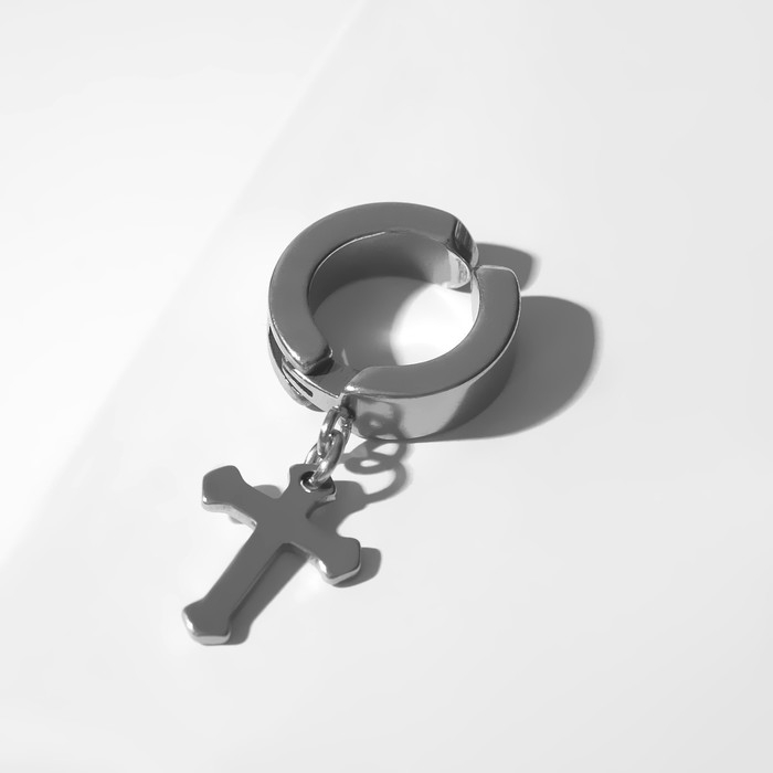 Моно-серьга &laquo;Крестик&raquo; мини, цвет серебро