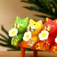 Сувенир "Котята на скамейке" дерево 19х8х6 см, цв. оранжевый