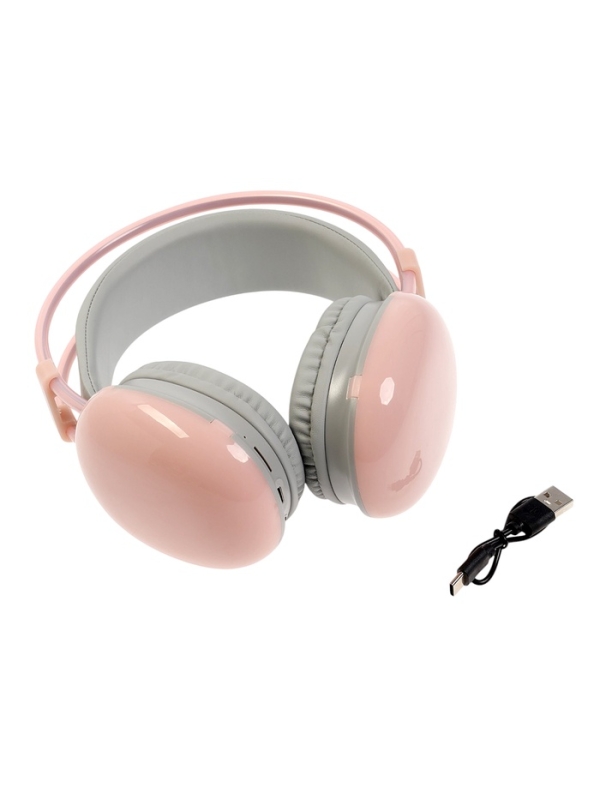 Наушники полноразмерные Mybit W-33, RGB подсветка, BT5.3, 800 мАч, Type-C, розовые