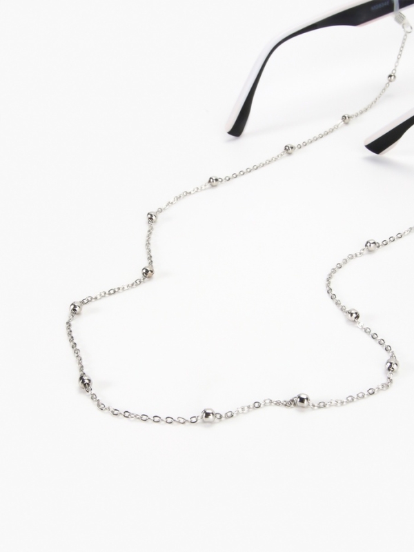 Цепочка для очков, шнурок на шею 65 см, серебро