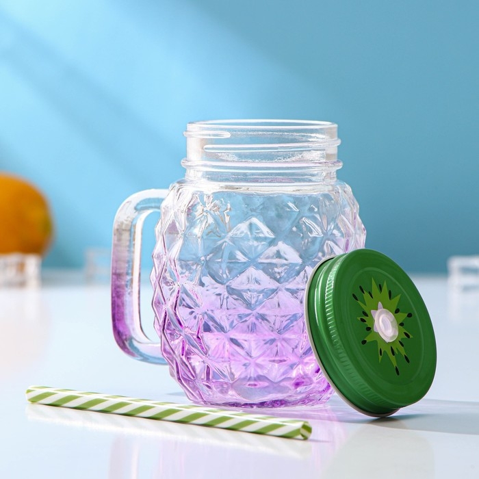 Банка стеклянная с крышкой и трубочкой Доляна &laquo;Ананас&raquo;, 500 мл, 12,5&times;9,5&times;13 см, цвет МИКС