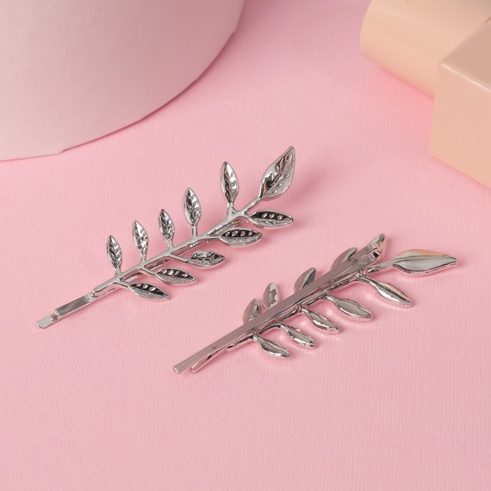 Невидимка для волос Невидимка для волос "Либерти" (набор 2 шт) листики, 7,8 см, серебро