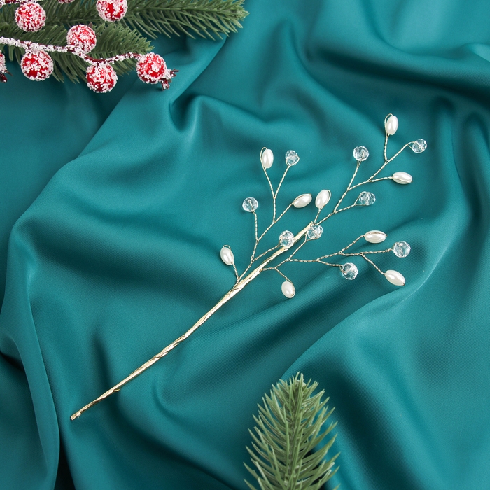 Новогодняя ветка декоративная &laquo;Зимнее волшебство. Хрустальная сказка&raquo;, пластик, 25 см, капелька