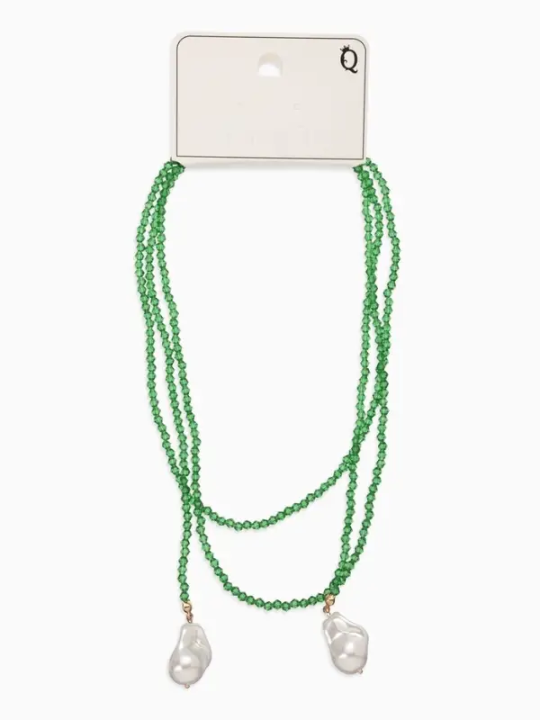 Бусы "Нить стекла" с подвесами жемчуг, L=120см №2, цвет бело-зелёный