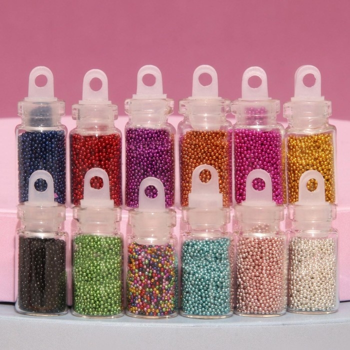 Бульонки для декора ногтей, набор 12 бутылочек, разноцветные Бульонки для декора ногтей, набор 12 бутылочек, разноцветные