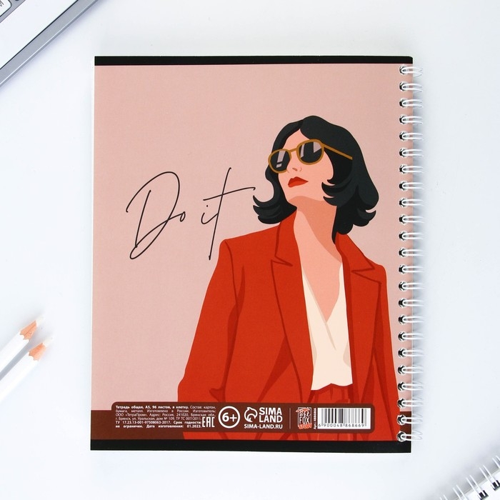 Тетрадь в клетку, 96 листов А5 на спирали, Lady, обложка мелованный картон 215 г белизна 96%