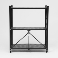 Стеллаж складной на колесах, 3 полки, 71&times;34&times;88 см, цвет чёрный матовый