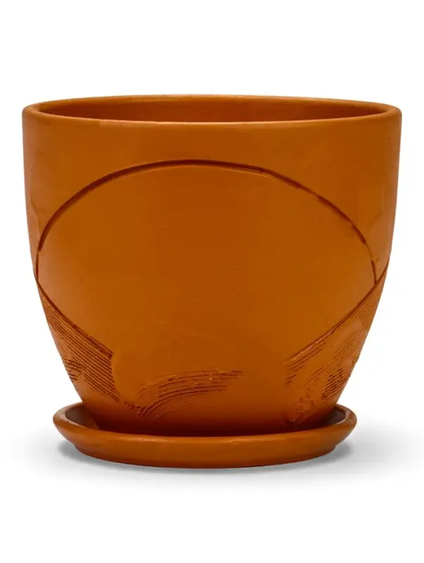 Горшок цветочный с поддоном 1,4 л, d15/h13 см терракот керамика, "Голландия" (М)