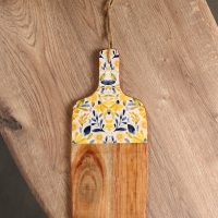 Доска разделочная прямоугольная "Желтые и синие цветы" дерево манго 41х18 см