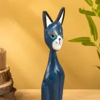 Сувенир интерьерный "Кошачья семья" (набор 3 шт: 30,25 и 20 см) дерево, цв. синий