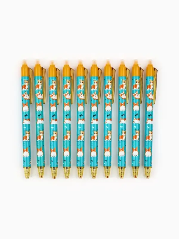 Ручка пластик пиши-стирай автоматическая "Милый корги", синяя паста 0,7 мм