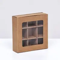 Коробка для 9 конфет 8.7&times;8.7&times;2.5 см, Тонкие разделители, крафт