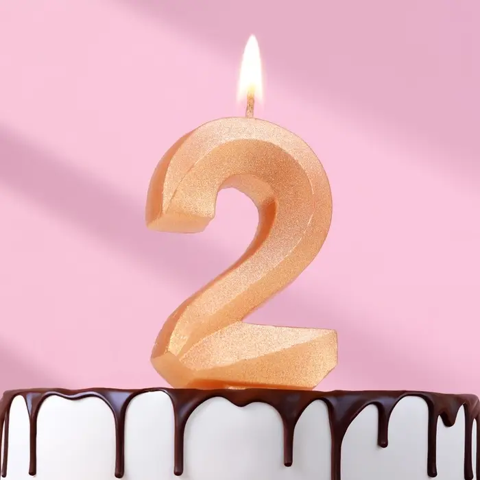 Свеча в торт &laquo;Цифра 2&raquo;, золотая, 6.5 см