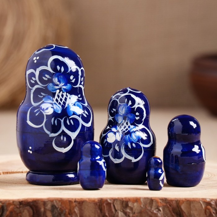 Матрёшка &laquo;Гжель&raquo;, синее платье, 5 кукольная, 9,5-11 см