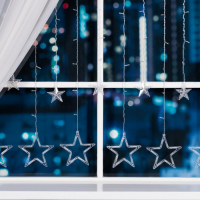 Гирлянда &laquo;Бахрома&raquo; 2.4 &times; 0.9 м с насадками &laquo;Звёзды&raquo;, IP20, прозрачная нить, 138 LED, свечение мульти, 8 режимов, 220 В