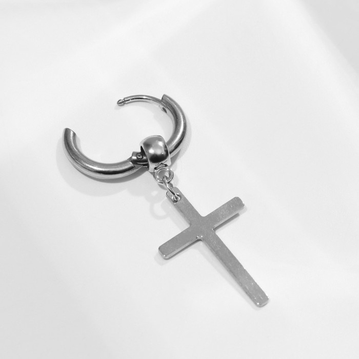 Пирсинг в ухо &laquo;Крест&raquo;, d=11 мм, цвет серебро