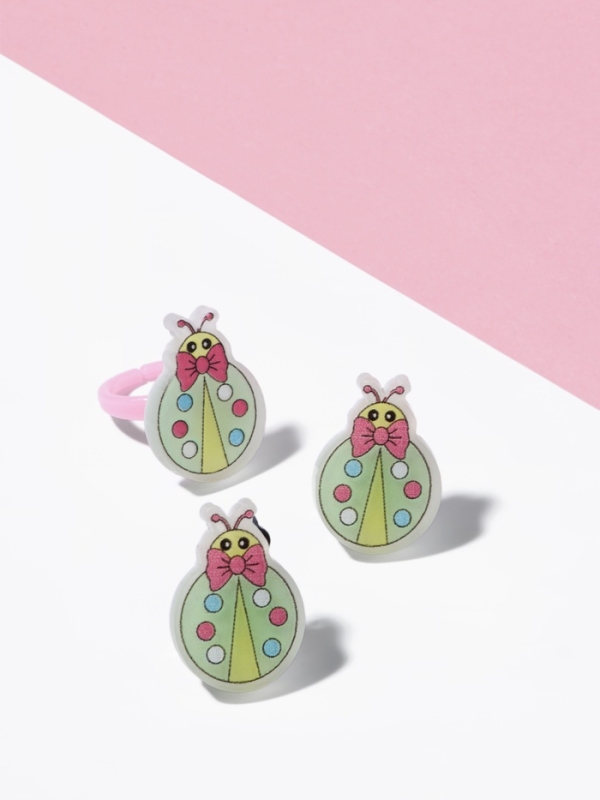 Набор детский "Выбражулька" 2 предмета: клипсы, кольцо, божья коровка, цвет МИКС