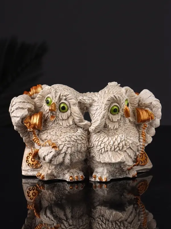 Фигура "Совы говорят по телефону" 8х12х7 см, серый