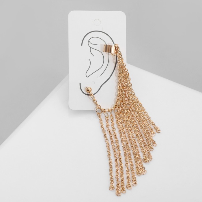 Серьга &laquo;Кафф&raquo; водопад цепи, цвет золото