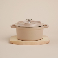 Кастрюля чугунная с эмалированным покрытием SL Home, d=14 см, h=7 см, на деревянной подставке, индукция, цвет бежевый