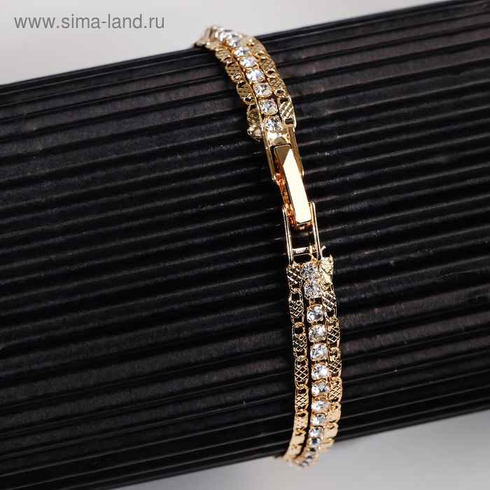 Браслет со стразами &laquo;Сияй&raquo; нить пластинами, цвет белый в розовом золоте, L=18 см