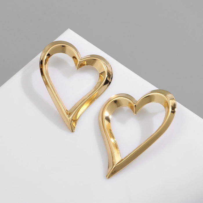 Серьги металл «Сердца» трафарет, контур, цвет золото Серьги металл «Сердца» трафарет, контур, цвет золото
