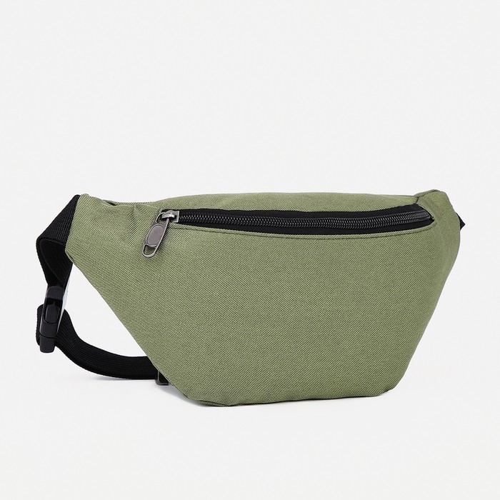Поясная сумка на молнии, наружный карман, цвет хаки Поясная сумка на молнии, наружный карман, цвет хаки