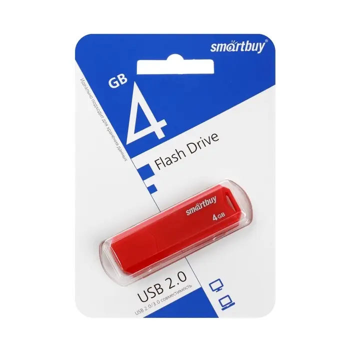 Флешка SmartBuy 032GB CLUE, 4 Гб, USB 2.0, чт до 15 Мб/с, зап до 8 Мб/с, красная