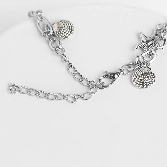 Браслет на ногу &laquo;Морские знаки&raquo; цвет серебро, L=22 см