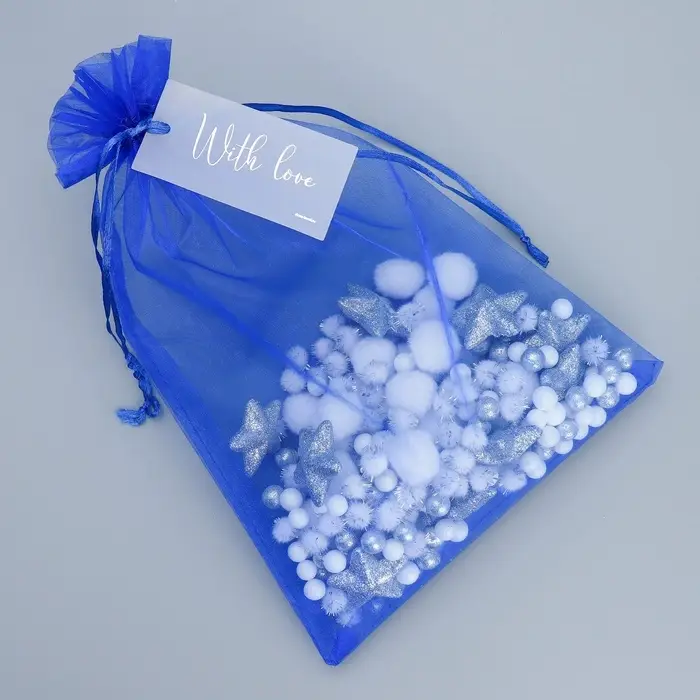 Мешочек подарочный органза синий &laquo;Поздравляю&raquo;, с шильдиком, 20 х 30 см +/- 1.5 см