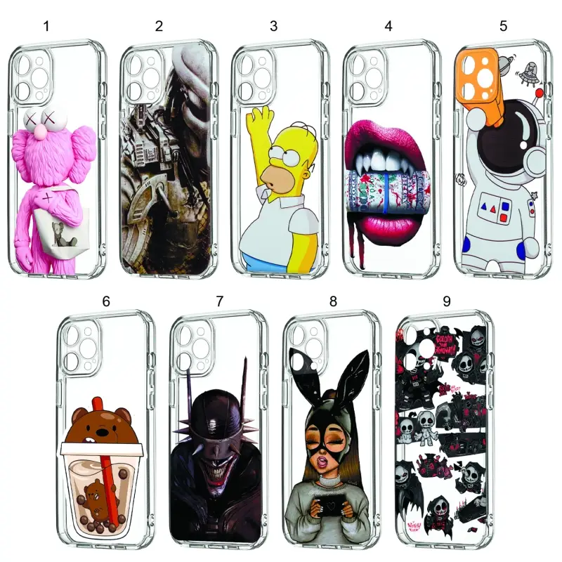 Чехол IPh 12 Pro Max (6.7) 2.0mm TPU Clear case с принтами в ассортименте