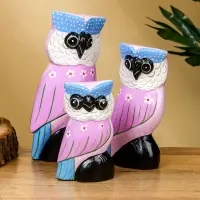 Набор сувенирный &laquo;Совы&raquo;, h=17 см, h=14.5 см, h=11 см, дерево, сиреневый