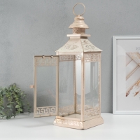 Подсвечник металл, стекло на 1 свечу фонарик "Ажурный ромб" белый с патиной 52,5х17,5х17,5см 54492 Подсвечник металл, стекло на 1 свечу фонарик "Ажурный ромб" белый с патиной 52,5х17,5х17,5см 54492