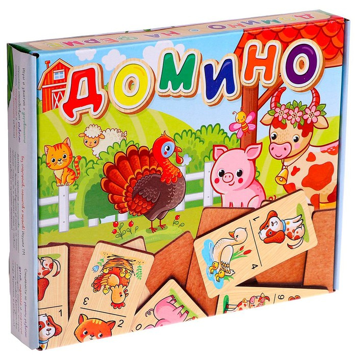 Домино большое &laquo;На ферме&raquo; 28 деревянных фишек