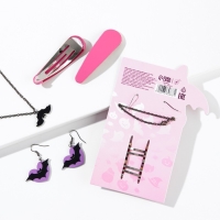 Заколки для волос, серьги и кулон, набор на Хэллоуин &laquo;Я тебя заколд-мяу&raquo;.