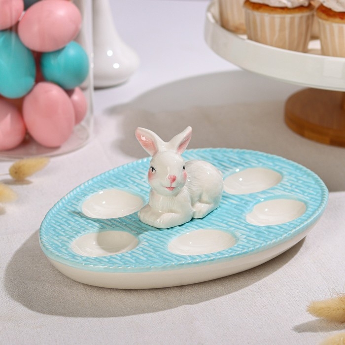 Подставка для яиц Доляна &laquo;Зайка&raquo;, 25&times;18&times;9 см, цвет голубой