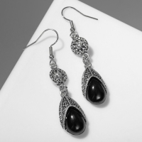 Серьги со стразами &laquo;Капля&raquo; изящность, цвет чёрный в чернёном серебре