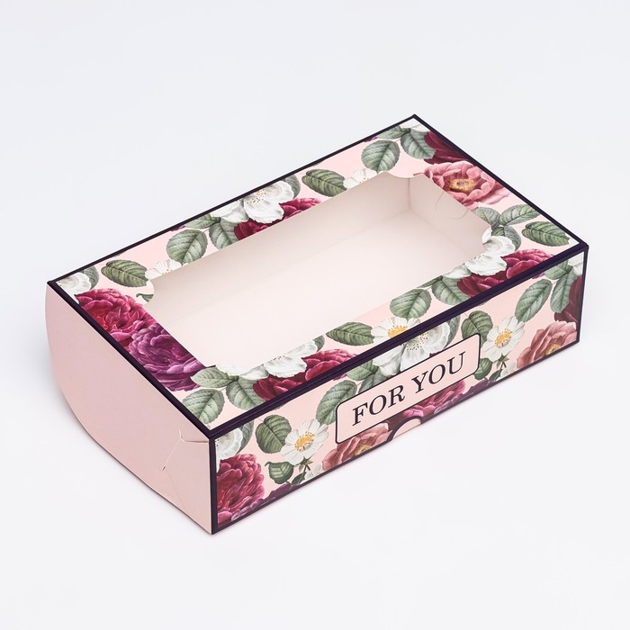 Коробка складная с окном под зефир "FOR YOU", 25 х 15 х 7 см