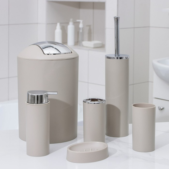 Набор аксессуаров для ванной комнаты SAVANNA &laquo;Сильва&raquo;, 6 предметов (дозатор, мыльница, 2 стакана, ёршик, ведро), цвет серый