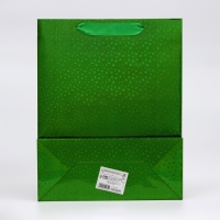 Пакет подарочный, фольгированный, упаковка, с окном "Сердце", "Зеленый", M 32 х 25,5 х 11 см