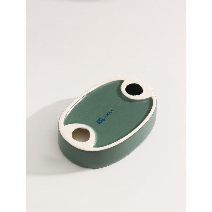 Набор аксессуаров для ванной комнаты Доляна &laquo;Легенда&raquo;, 3 предмета (дозатор 370 мл, мыльница, стакан), цвет зелёный