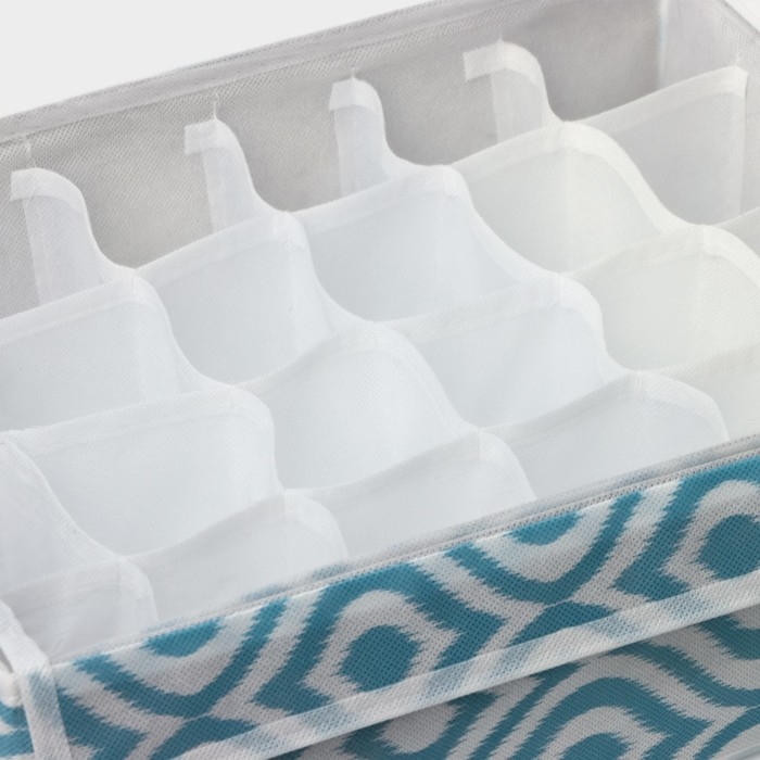 Органайзер для хранения белья Доляна &laquo;Лагуна&raquo;, 24 ячейки, 38&times;30&times;10 см, цвет бирюзовый