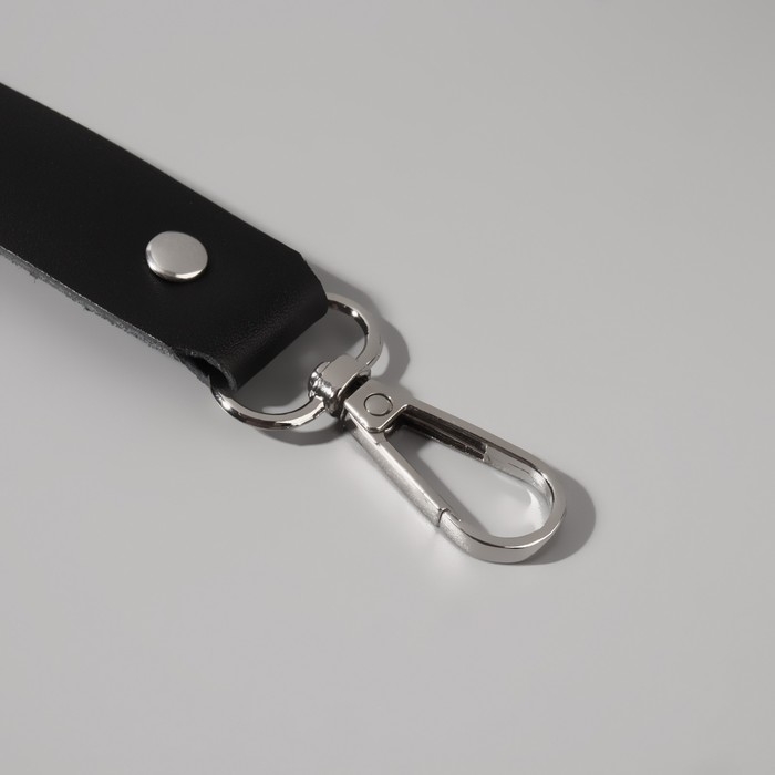 Ручка для сумки из натуральной кожи, регулируемая, с карабинами, 125 &plusmn; 2 см &times; 2,5 см, цвет чёрный/серебряный